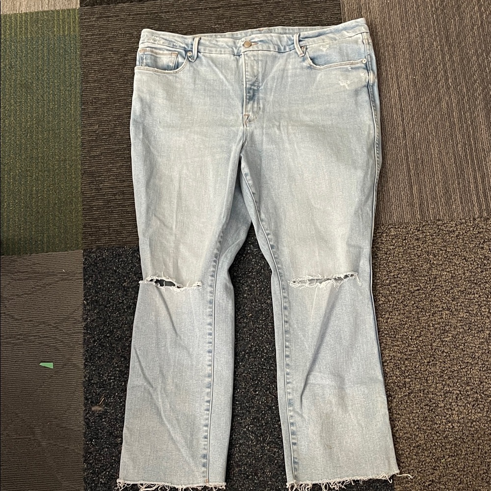 Good American distressed flare light wash 18
